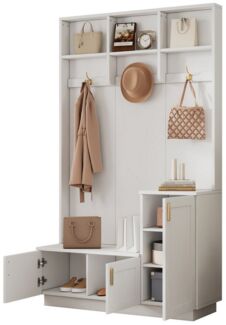 Merax Garderoben-Set mit Sitzbank & höhenverstellbarer Schuhablage, (1-St, 200 x 120 x 40 cm), Aufbewahrungsbank Hochglanz Garderobenständer mit offenem Stauraum