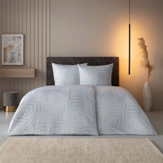 Estella Mako Jersey Bettwäsche 155x220 Theo platin Quadrate Streifen 6320-915