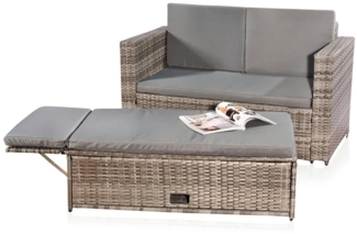 Lounge Gartenmöbel Sofa Bank Tisch klappbar Rattan Gartenset Sitzmöbel grau NEU