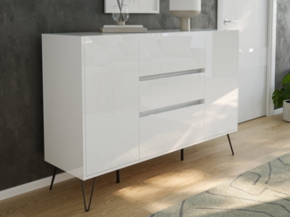 Magnolia Home Sideboard Design Sideboard Kommode Daro 140cm Greifraum 3 SoftClose 2 Türen Weiß