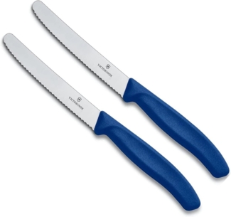 Victorinox Tafelmesser Set mit Wellenschliff und ergonomische Griffe, spülmaschinengeeignet, 2-teilig, Polypropylen blau