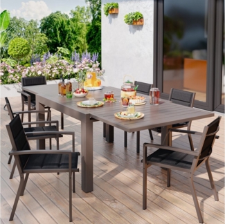 GUNJI Gartentisch Esstisch ausziehbar 80/160x75 cm Gartentisch wetterfest und rostfrei (Stabiler Aluminiumrahmen, ausziehbares Teil 80*160/130*260 cm, geeignet für mehrköpfige Familien und Potlucks mit passenden Stühlen)