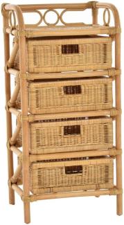 Krines Home Badregal Rattan Standregal Kommode Rattan Korb Regal Badregal mit 4 Schubladen, Handgearbeitet