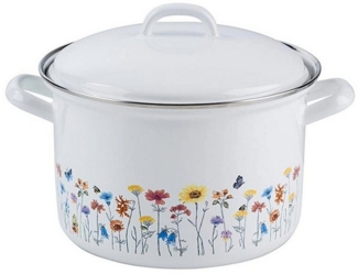 Riess Kochtopf Fleischtopf Flora mit Deckel Ø22cm 4,5 Liter Emaille Country, (Stück, 1-tlg, Kochtopf), Kochtopf, Bratentopf