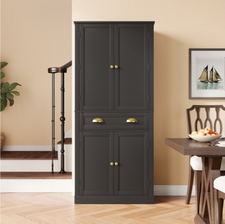 Ulife Mehrzweckschrank Hochschrank Vorratsschrank Küchenschrank mit 4 Türen und 1 Schublade mit verstellbare Ablagen, B80/T40/H182 cm