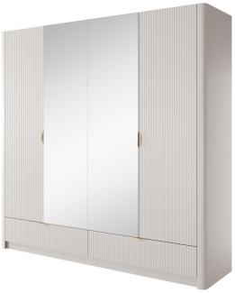 Compleo Kleiderschrank mit Spiegel, Drehtürenschrank mit 2 Schubladen,viertürig BELLO Glamour Design