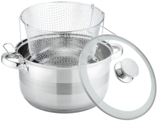 Frittiertopf Fritteuse Pommes Topf + Frittierkorb + Glasdeckel Cheffinger SS04