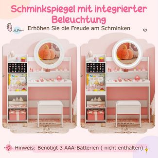 COSTWAY Schminktisch (2-St), mit gepolstertem Hocker, Spiegel & Leuchtung