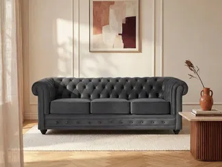 Vente-unique - Sofa 3-Sitzer - Samt - Anthrazit - CHESTERFIELD