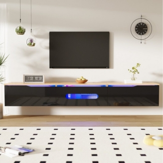 Ulife Lowboard TV-Schrank Fernsehtisch,TV-Board,TV-Ständer, TV-Panel, 180cm, wandmontierbar oder bodenmontierbar, mit 16-farbiger LED-Beleuchtung