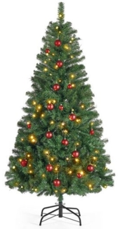 Künstlicher Weihnachtsbaum, mit Beleuchtung, 180 cm hoher Tannenbaum, Spitzen aus PVC, mit Metallständer, schneller Aufbau, grün