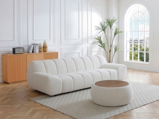 Vente-unique - Couchtisch - Mit Stauraum und Bouclé-Stoff + MDF - Weiß - SORIELI