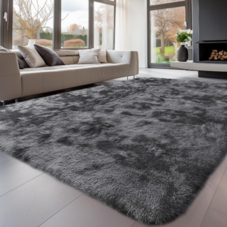 Hochflor Teppich Grau 160x230cm Wohnzimmer Schlafzimmer Kinderzimmer waschbar