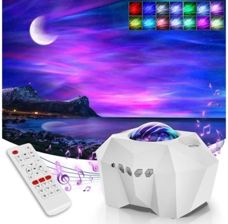 Rosnek Projektionslampe Aurora Star Moon Lichter Projektor,Galaxie Lichter Projektor,Bluetooth, LED wechselbar, Kaltes Weiß, mit Fernbedienung