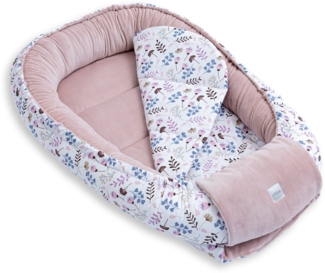Loolay Kuschelnest BABYNEST + Matratze Premium Babyausstattung - Baumwolle & Samt Velours, (MUSTER ROSA Samt Velour/ Blumen Rosa, 2-tlg, Liebevoll handgefertigt Nestchen! Geborgenheit Komfort für Neugeborene), Premium Ausstattung - 100% Europäische Sto...