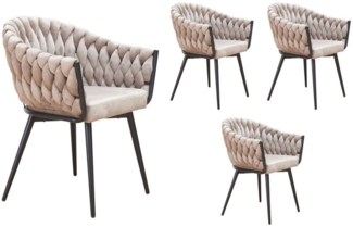 LC Home Esszimmerstuhl »Remy« Flechtoptik Samt schwarz Armlehnstuhl Designerstuhl (Einzelstuhlset, 4 St), Gestell aus Metall