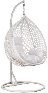 RAMROXX Hängesessel Luxus Style XXL Rattan Korb und Gestell Weiss mit Relaxkissen Weiss