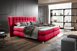99rooms Florian Boxspringbett 140x200 cm Kunstleder MADRYT Rot Taschen-Federung