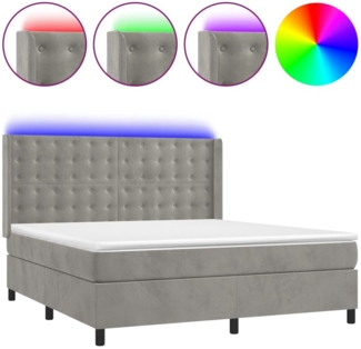 vidaXL Boxspringbett mit Matratze & LED Hellgrau 160x200 cm Samt 3139811