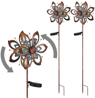 2x LED Solarleuchte, Windrad, Metall Bruchglas, gold blau, H 92 cm