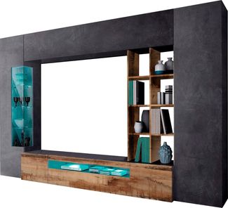 INOSIGN Wohnwand New Egypt, Anbauwand, Medienwand, Wohnzimmerwand, (Set, 5-St, 2 Klappen,2 kleine Türen,2 große Türen), Regalaufsatz Breite 290 Höhe 191