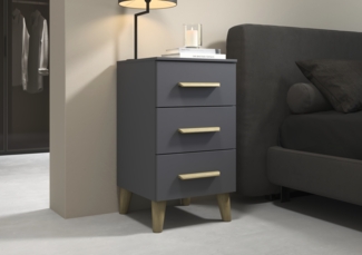 rauch Aditio Box, Nachttisch, 3 Schubladen, Massivholz-Fuß, mit Softclose-Funktion, Farbe Grau metallic, BxHxT 40x72x44cm