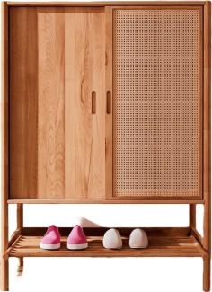 Garderobenschrank Zola Kernbuche massiv mit Rattan 108x150 Schiebetüren 1 Fach