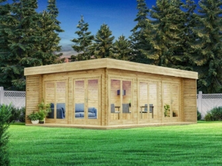 Alpholz Gardenlounge Viva B Gartenhaus aus Holz Holzhaus mit 70 mm Wandstärke inklusive Terrasse FSC zertifiziert Blockbohlenhaus mit Montagematerial, 236 x 472 x 492 cm