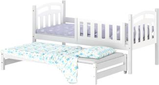 WNM Group Kinderbett Ausziehbar Suzie - aus Massivholz - Ausziehbett fr Mdchen und Jungen - Hohe Qualitt Bett mit Rausfallschutz fr Kinder Wei - 180x90 / 170x90 cm