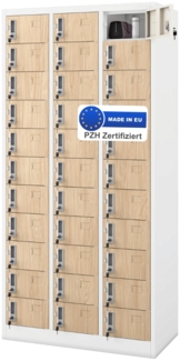 Schließfachschrank Spind PORTO - 33 Fächer, Etikettenhalter | Wertfachschrank Umkleideschrank Metall Kleiderspind, 185x90x45cm Weiß-Sonoma Eiche