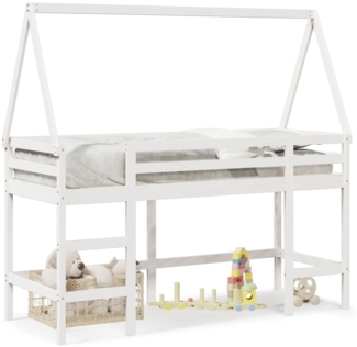 vidaXL Hochbett mit Leiter und Dach Weiß 90x190 cm Massivholz Kiefer 3282115