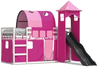 vidaXL Etagenbett mit Rutsche und Gardinen Rosa 80x200 cm 3284175