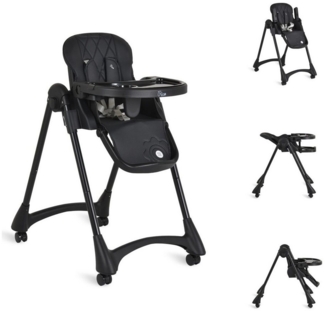 Moni Kinderhochstuhl Rico klappbar, höhenverstellbar, Doppeltablett, Räder, Gurt schwarz
