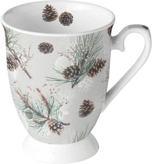 Ambiente Luxury Paper Products Tasse Porzellan, Becher Tee, Kaffee, Sommer Blumen Mug Kollektion, Material Porzellan Becher / Tasse ca. 0,25 Rundum mit Tannenzapfenmuster, Tannen, Zapfen Kollektion, Winter, Herbst, Frühling Kollektion, ideal als Geschenk