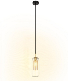ZMH Pendelleuchte Esszimmer 1 Flammig Modern 150CM E27 Glas Hängelampe Flur, Flexible Installation, ohne Leuchtmittel, Schwarz Gold Pendellampe Glaskugel Küche Schlafzimmer
