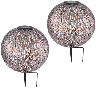 2x LED Solarleuchte, Kugel, Erdspieß, silber-grau, gold, H 38 cm