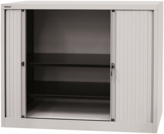 BISLEY Rollladenschrank in lichtgrau abschließbar Schrank aus Metall Rolladen aus Kunststoff inkl. 2 Einlegeböden, ET412102S-LG645