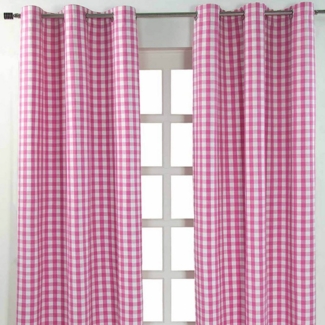 Homescapes Gardine Pink karierter Ösenvorhang im 2er Pack, B 182 cm x L 137 cm