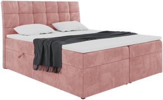 MEBLINI Boxspringbett DRAGO 160x200 cm mit Bettkasten - H3/Rosa Samt Polsterbett - Doppelbett mit Topper & Taschenfederkern-Matratze