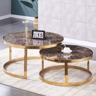 alesvelt Beistelltisch Set Couchtisch Set echtes Marmor (2er-Set), echte Marmortischplatten 90x46cm 75 x 37cm