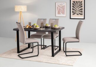 HELA Essgruppe GISELLE Esszimmer, Essgruppe, Sitzgruppe TOPSELLER!, (Set, 5-tlg, 5er Set, Tisch plus 4 Stühle), Esstisch U-Gestell Metall, Tischplatte mit Baumkante, OTTOs Choice