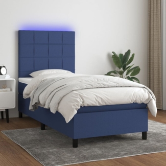 vidaXL Boxspringbett mit Matratze & LED Blau 90x200 cm Stoff 3134851