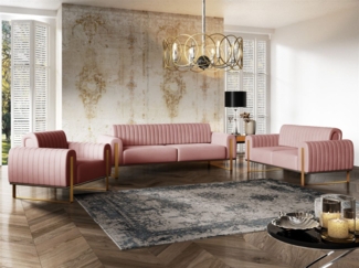 Sofaset Designersofas VALERIE 3-2-1 in Stoff Elisa Velvet Altrosa