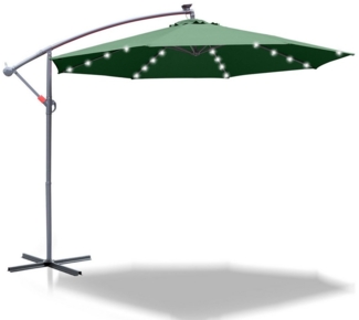 Clanmacy Sonnenschirm Gartenschirm 350cm, Ampelschirm mit LED Solar um 360° drehbar Grün, LxB: 350x350 cm, Stabiler knickbar/für Garten, Balkon, Terasse/Sonnenschutz
