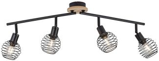 Deckenleuchte, schwarz, Holzoptik, Spots beweglich, L 92 cm