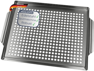 Grillschale Edelstahl für Gasgrill & Holzkohlegrill - 30x40 cm | Grillplatte mit Löcher für Grillgemüse Grillzubehör Spülmaschinengeeignet