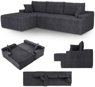 Juskys Sofa Coredo - modernes Cord Sofa mit Ottomane links, gemütliche Couch mit Schaumstoffpolsterung, Cordbezug & Kissen, modular - Dunkelgrau