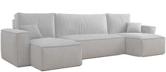 Selsey 'Scarlo U' U-Form-Sofa mit Schlaffunktion, Cordbezug in Hellgrau, 83 x 312 x 145 cm