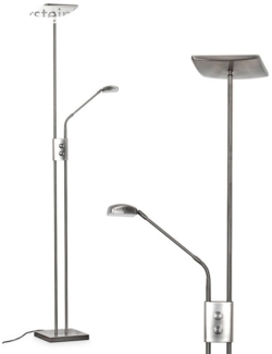 hofstein Stehlampe dimmbare Stehlampe aus Metall in Nickel-matt, LED wechselbar, 3000 Kelvin, mit stufenllosem Dimmer am Gehäuse und verstellbarem Leuchtenarm