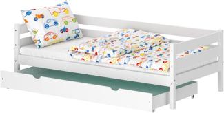 WNM Group Kinderbett fr Mdchen und Jungen Kaira - Jugenbett aus Massivholz - Bett mit Schubladen - Funktionsbett 200x90 cm - Wei